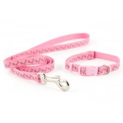 Ancol Paw & Bone Collar & Lead Set Pink 20-30cm Hot on Sale